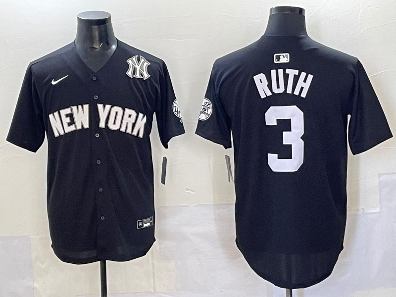 Men 2025 New York Yankees 3 Ruth black Nike MLB Jersey style 7250010